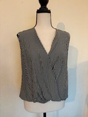 rag & bone Black and White Sleeveless Striped Surplice Top